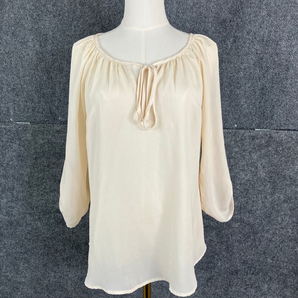 Stoosh Top Womens Medium Ivory Crochet Boho Pullover Long Sleeve Sheer Blouse